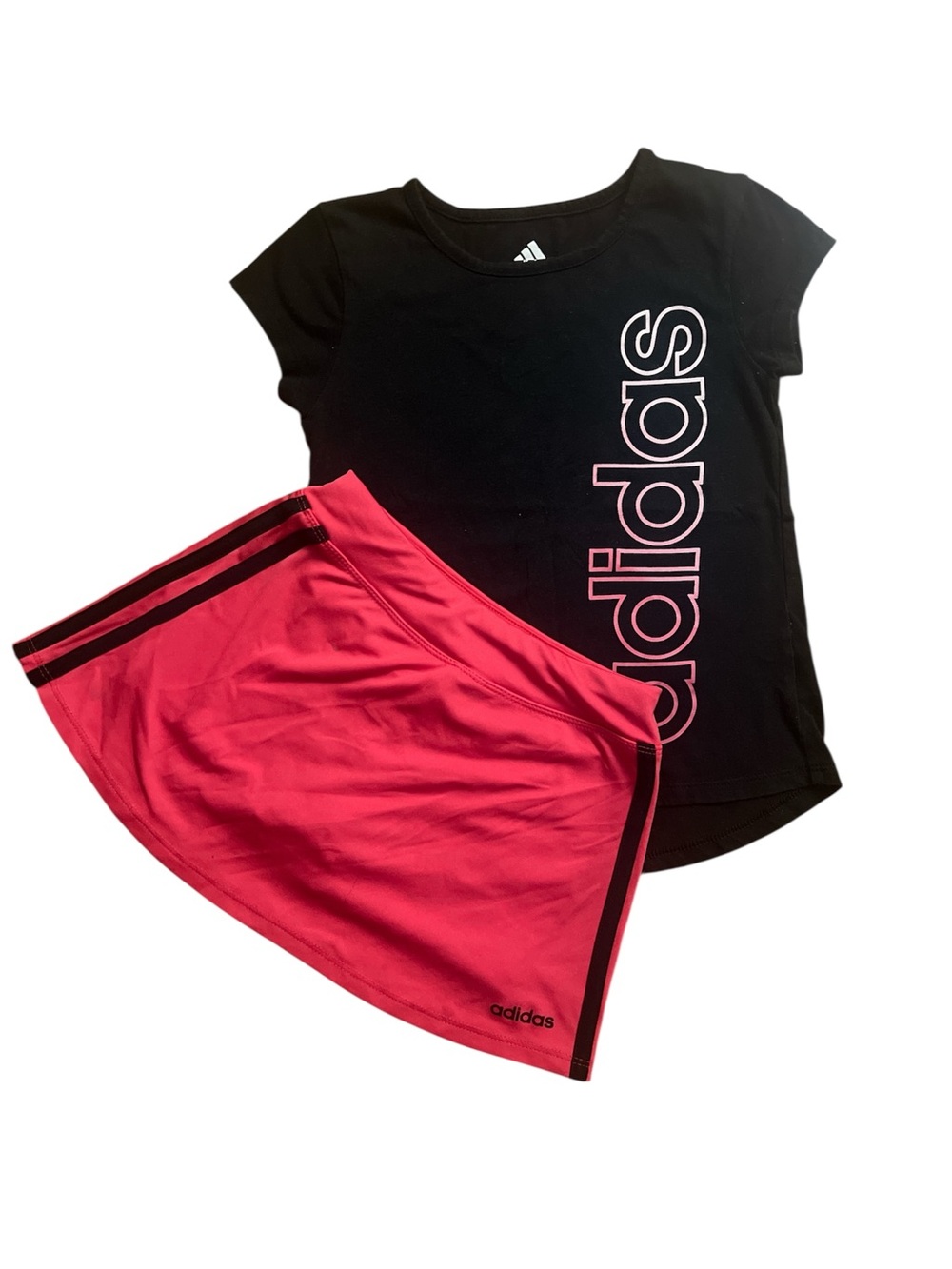 adidas Black Tee and Pink Athletic Skirt Set